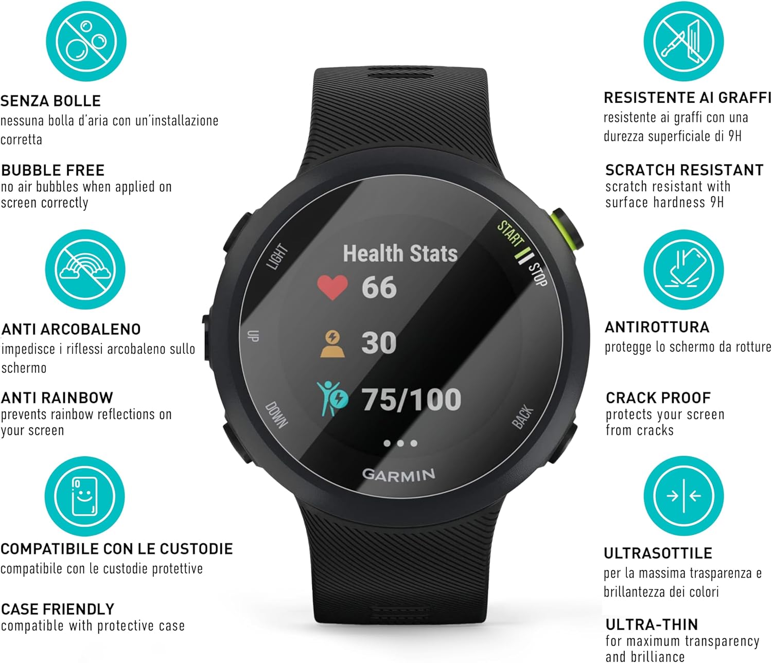 Detalle de smartect Vetro Temperato Clear (3 pezzi) per Garmin Forerunner 45 / 45s / 55, anti-graffio 9H, senza bolle