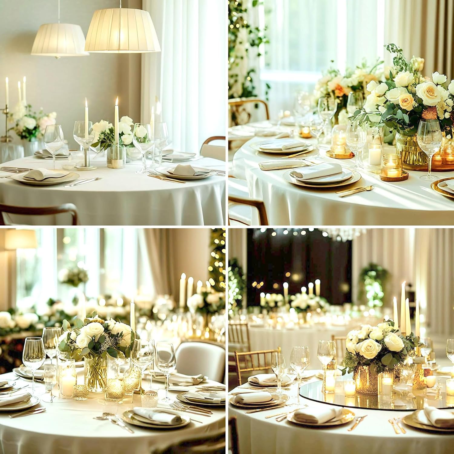 Thumbnail 2 de Aocoz Round Tablecloth 120 Inch (Ivory) 10-Pack — Washable Polyester Table Covers