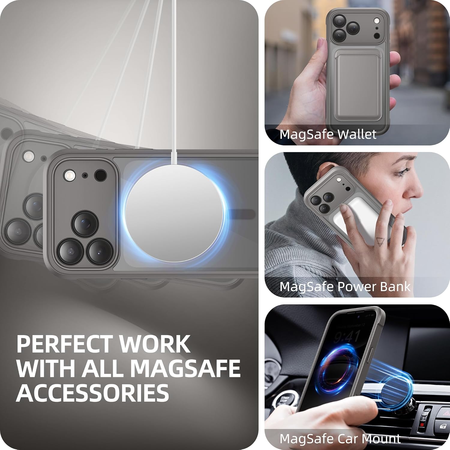 Thumbnail 6 de BERFY iPhone 17 Pro Max Case with Built-in Privacy Screen — MagSafe Compatible, 360° Shield in Clear Grey