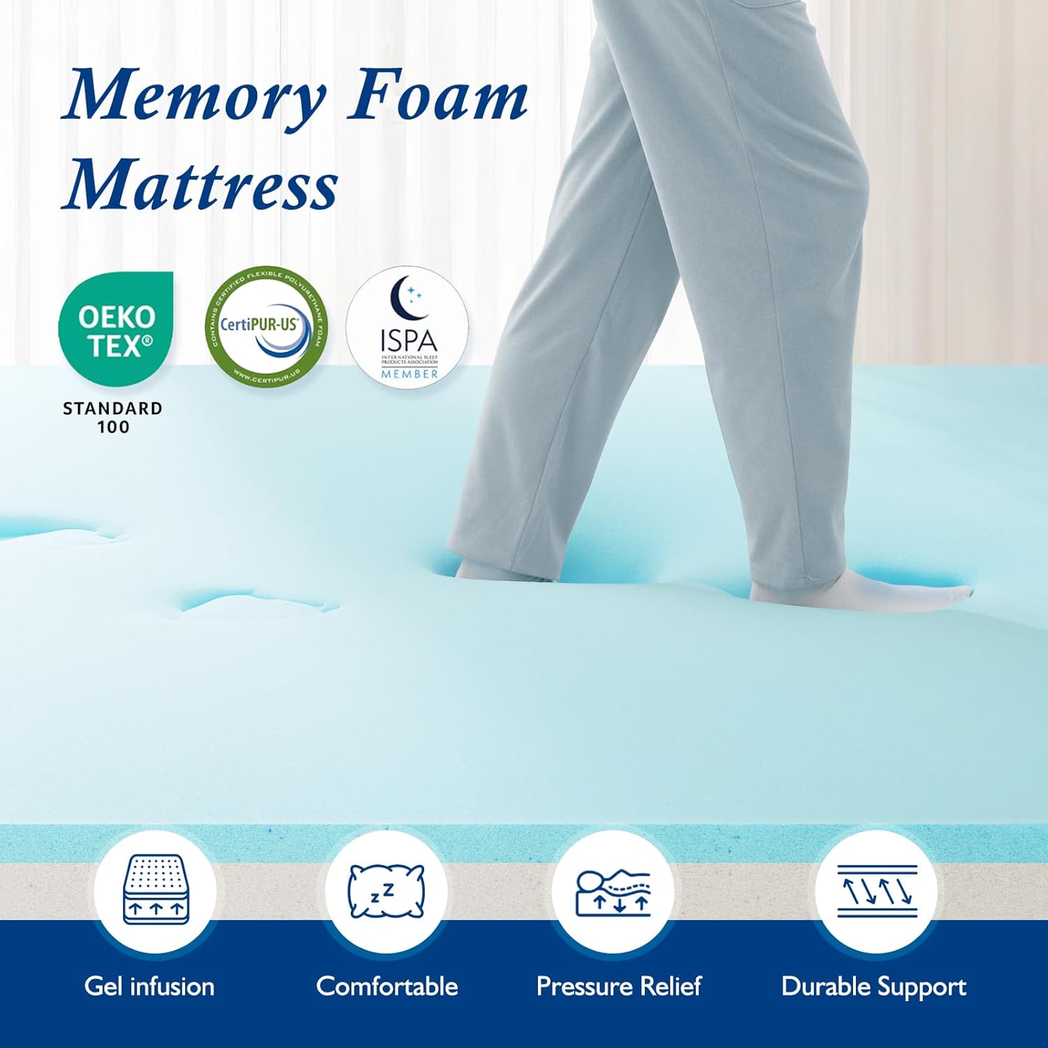 Detalle de DOPEDIO Memory Foam Mattress Topper (Super King) with OEKO-TEX Certified Bamboo Cover