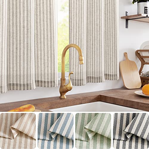 Detalle 2 de jinchan Striped Linen Kitchen Curtains 30" Tier Panels 🪟
