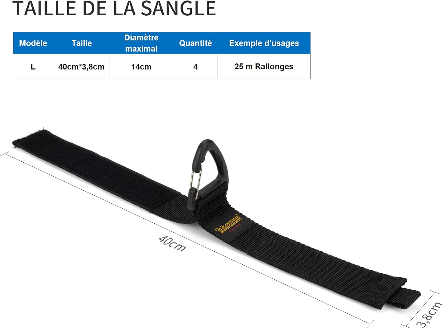 Detalle 2 de Sangle de rangement Trilancer (4L) avec attache pour câbles et crochets triangle