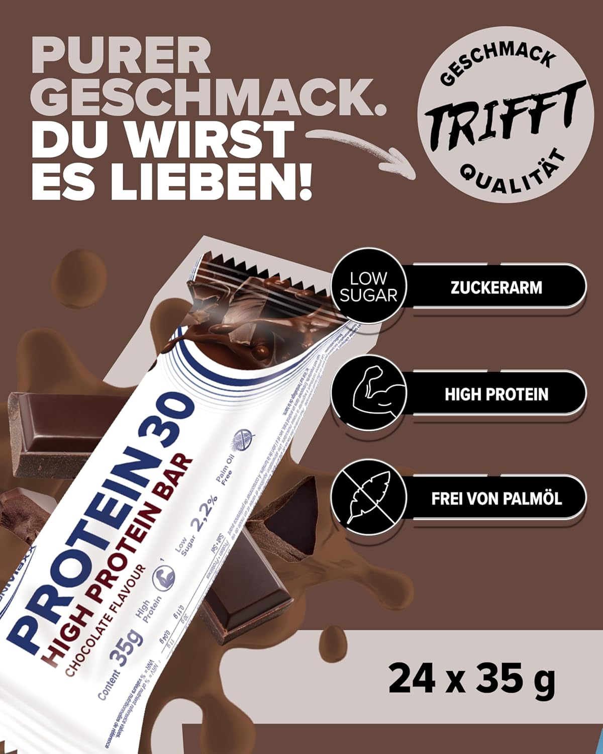 Thumbnail 2 de IronMaxx Protein 30 Eiweißriegel – Schokolade, 24x35g: High Protein Bar mit 30% Protein, Low Carb & zuckerreduziert