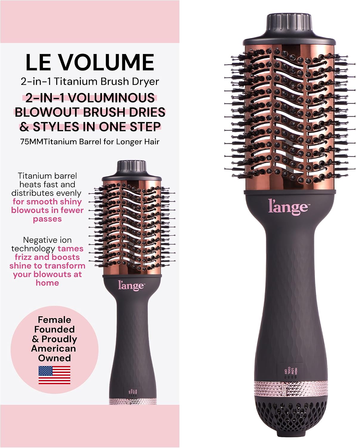 Detalle de L'ANGE HAIR Le Volume 2 in 1 Titanium Hair Brush with Heat Dryer