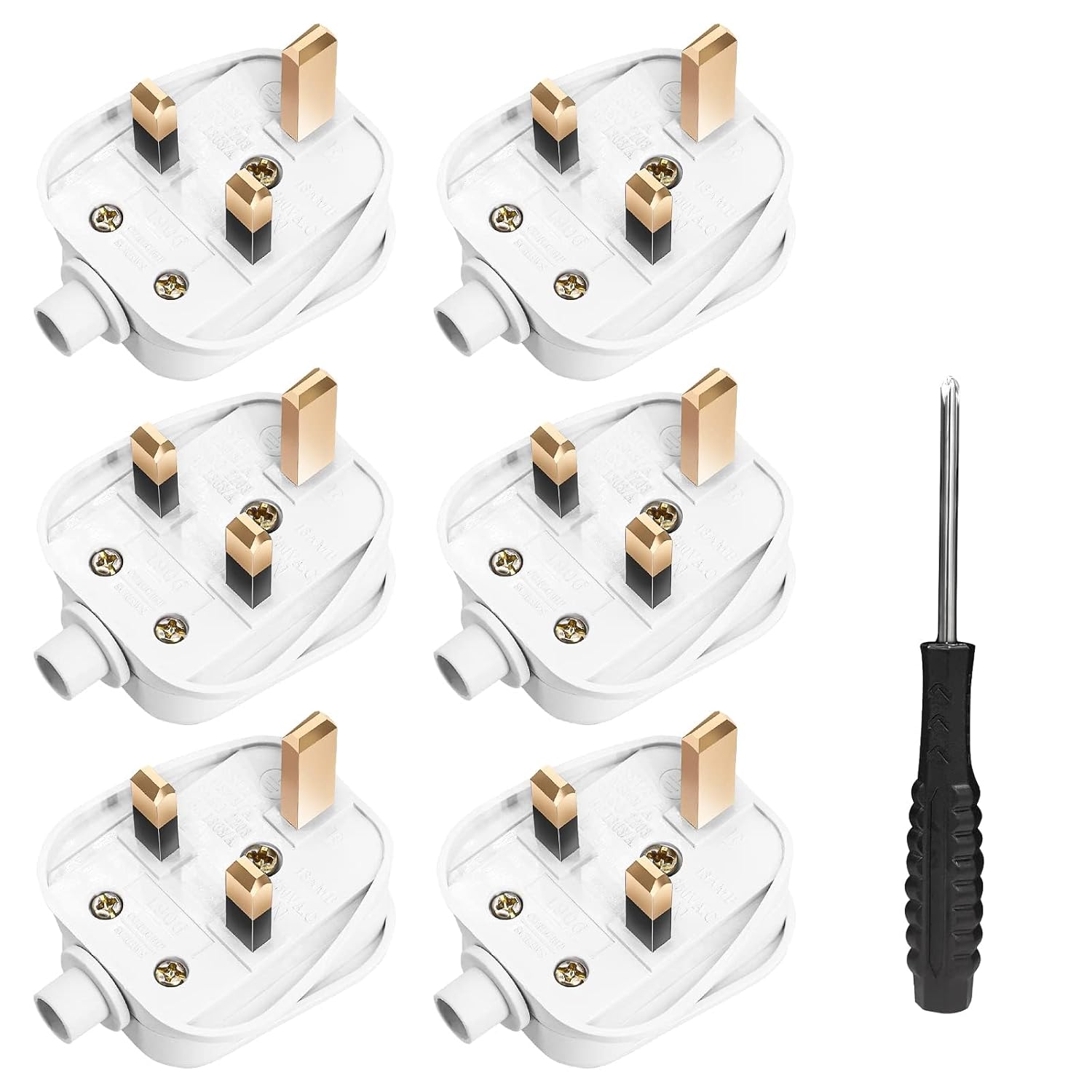 Detalle de UK Plugs with 13 Amp Fused, 3 Pin Mains Plug with Cord Grip – Heavy Duty Rubber Composite, Pack of 6
