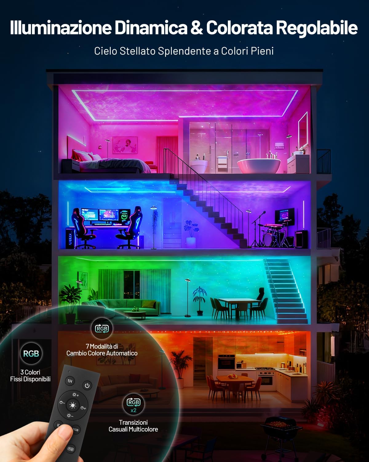 Thumbnail 2 de Lampada da Terra LED con Proiettore Stellare RGB e Telecomando – Dinoho 2-in-1, 15W, 1300LM, dimmerabile 3000K–6000K