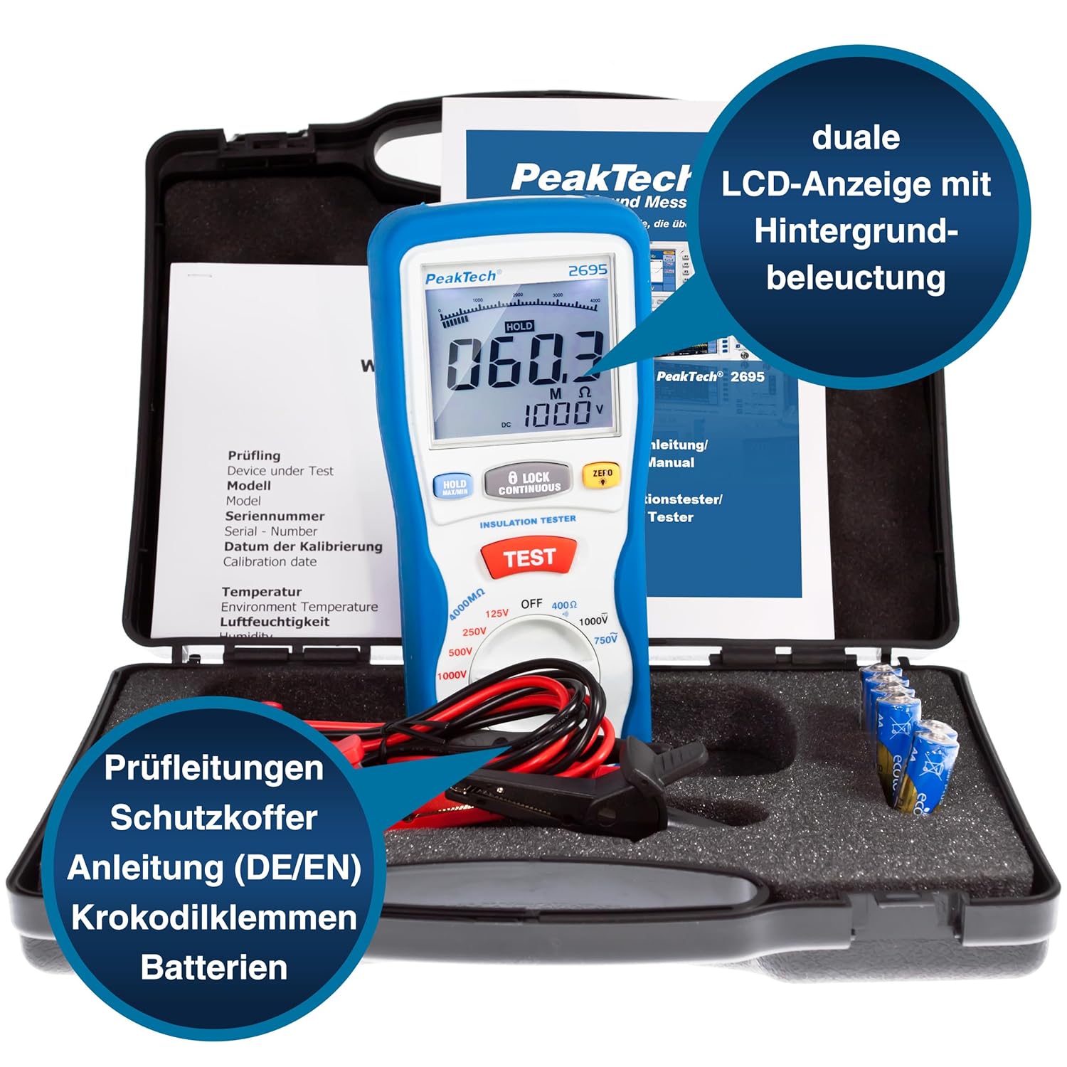 Detalle de PeakTech 2695 probador de aislamiento 1000V
