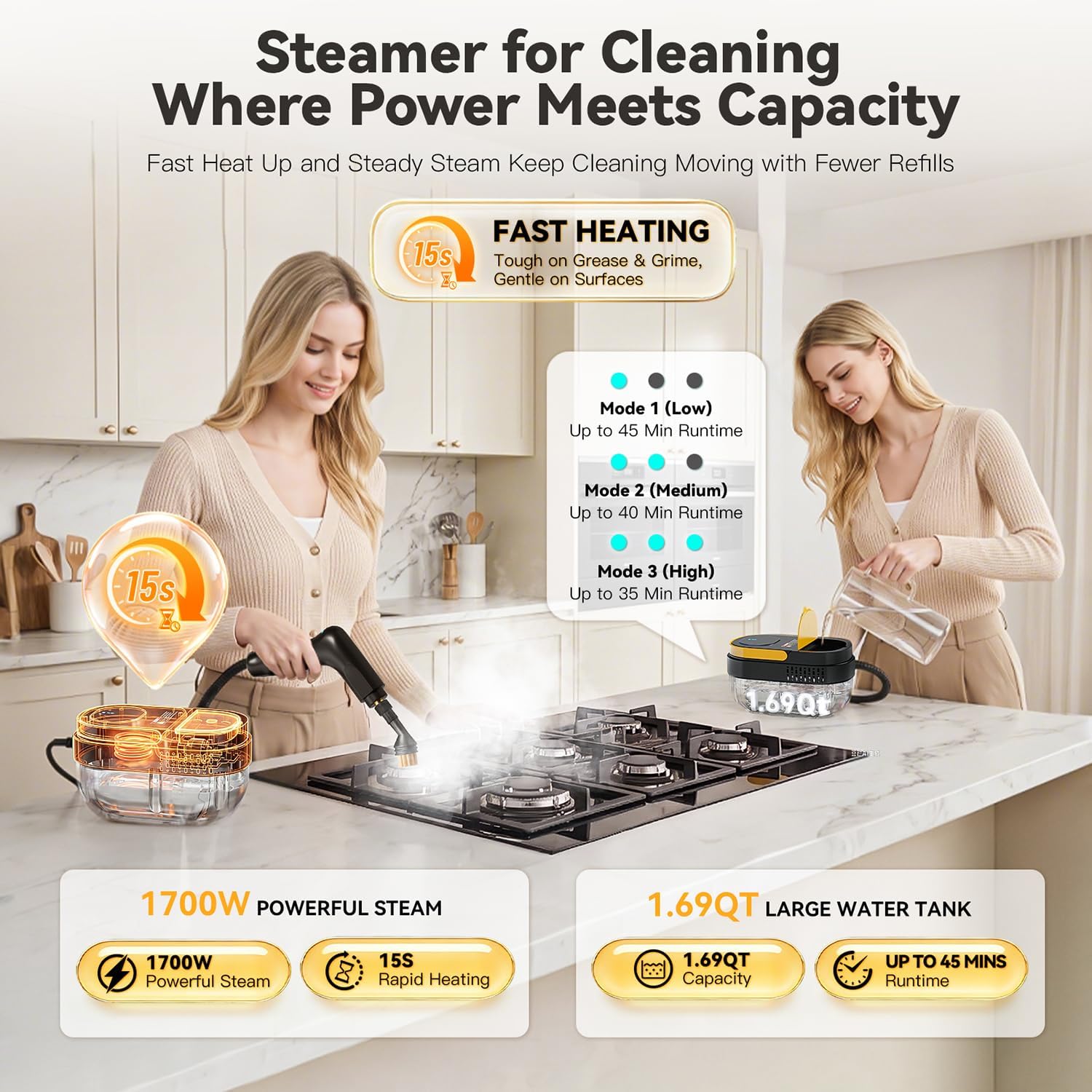 Thumbnail 2 de Gautye Steam Cleaner with 1.69-Quart Tank