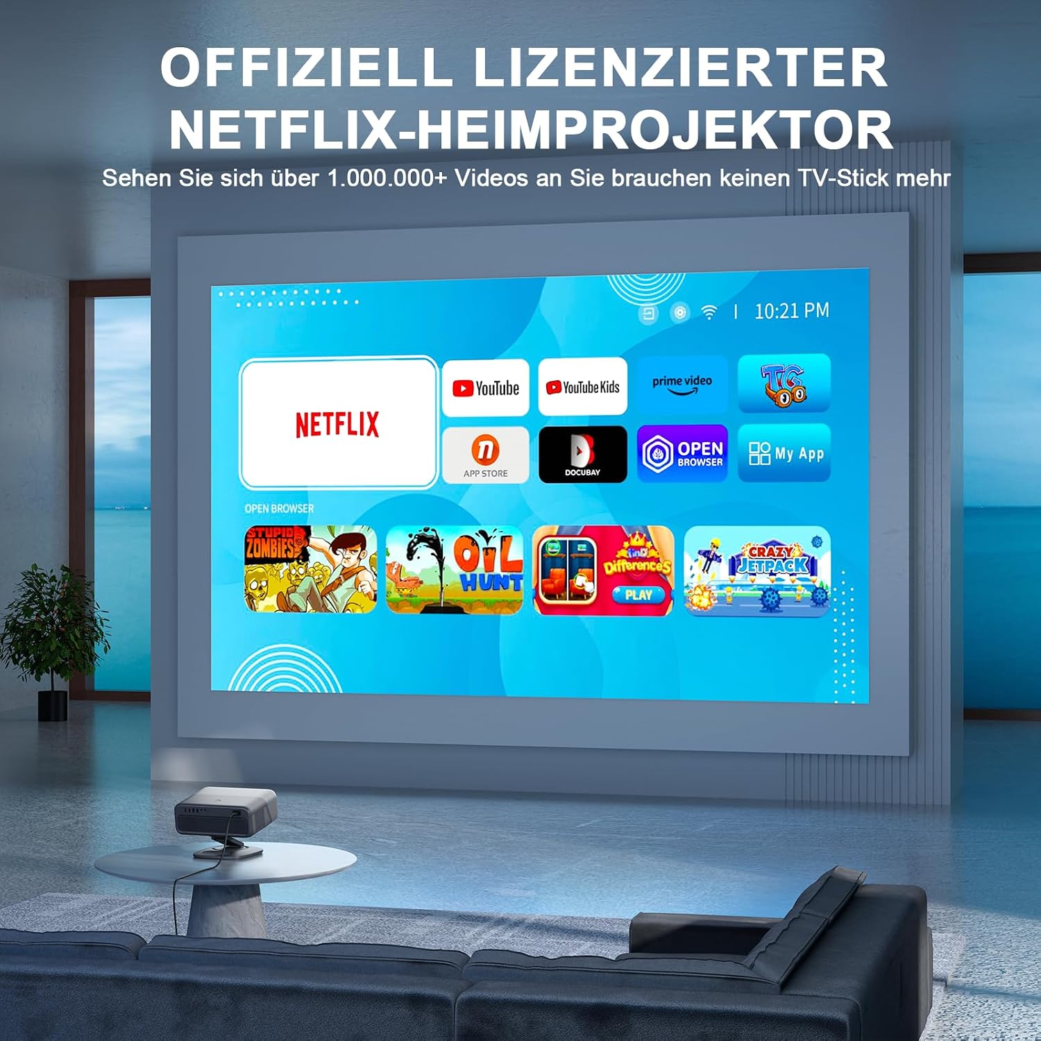 Detalle 2 de Smart Beamer 4K VISSP 4000 ANSI – Netflix-fähig, Dolby Audio, Autofokus