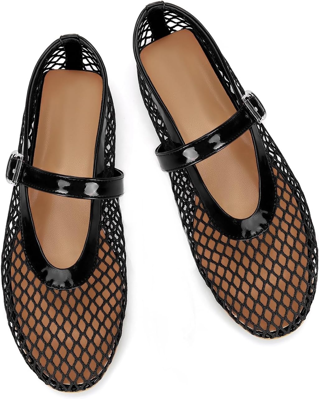 Detalle de DOEYG Mesh Ballet Flats for Women with Buckle Strap