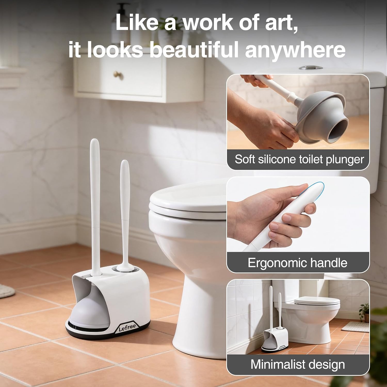 Thumbnail 4 de Lefree 2-in-1 Toilet Brush and Plunger Set with Silicone Bristles — Deep Cleaning in a Compact Design