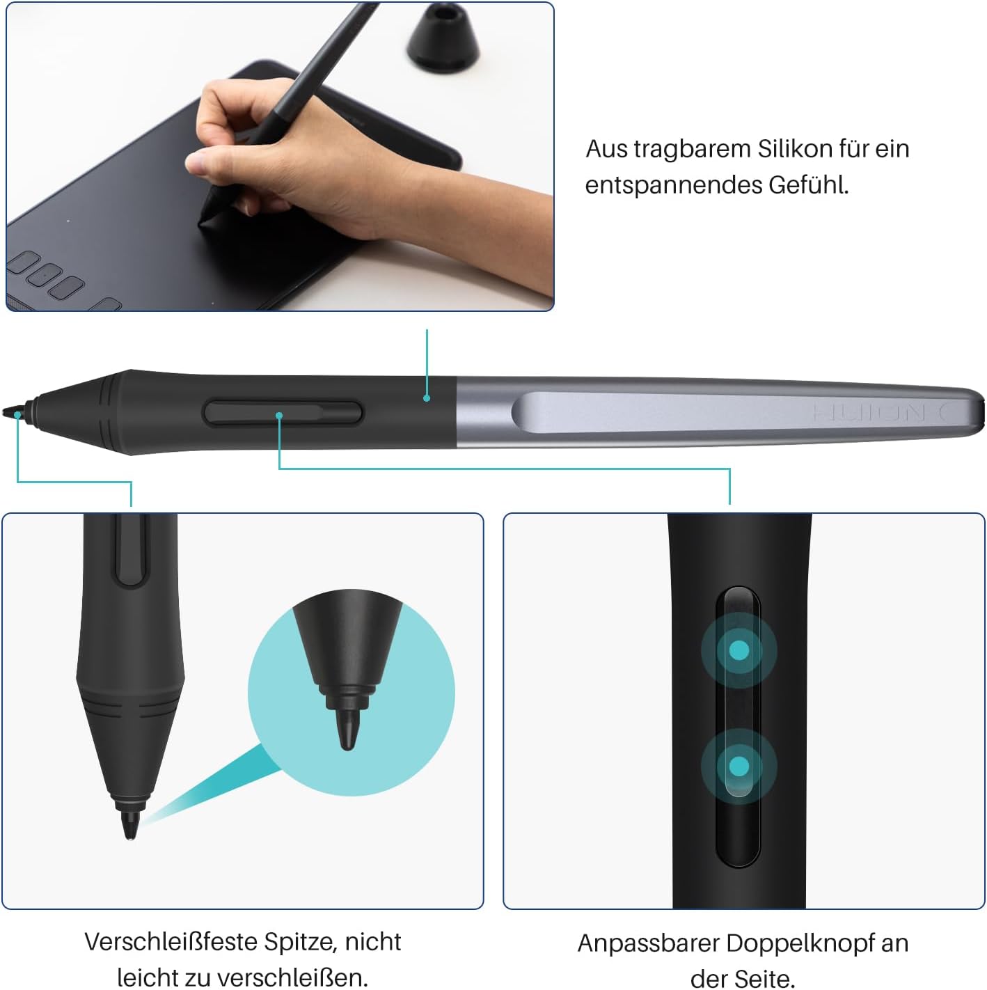 Detalle de HUION Inspiroy H640P Grafiktablett mit batterielosem PW100-Stift – für Mac, Windows und Android