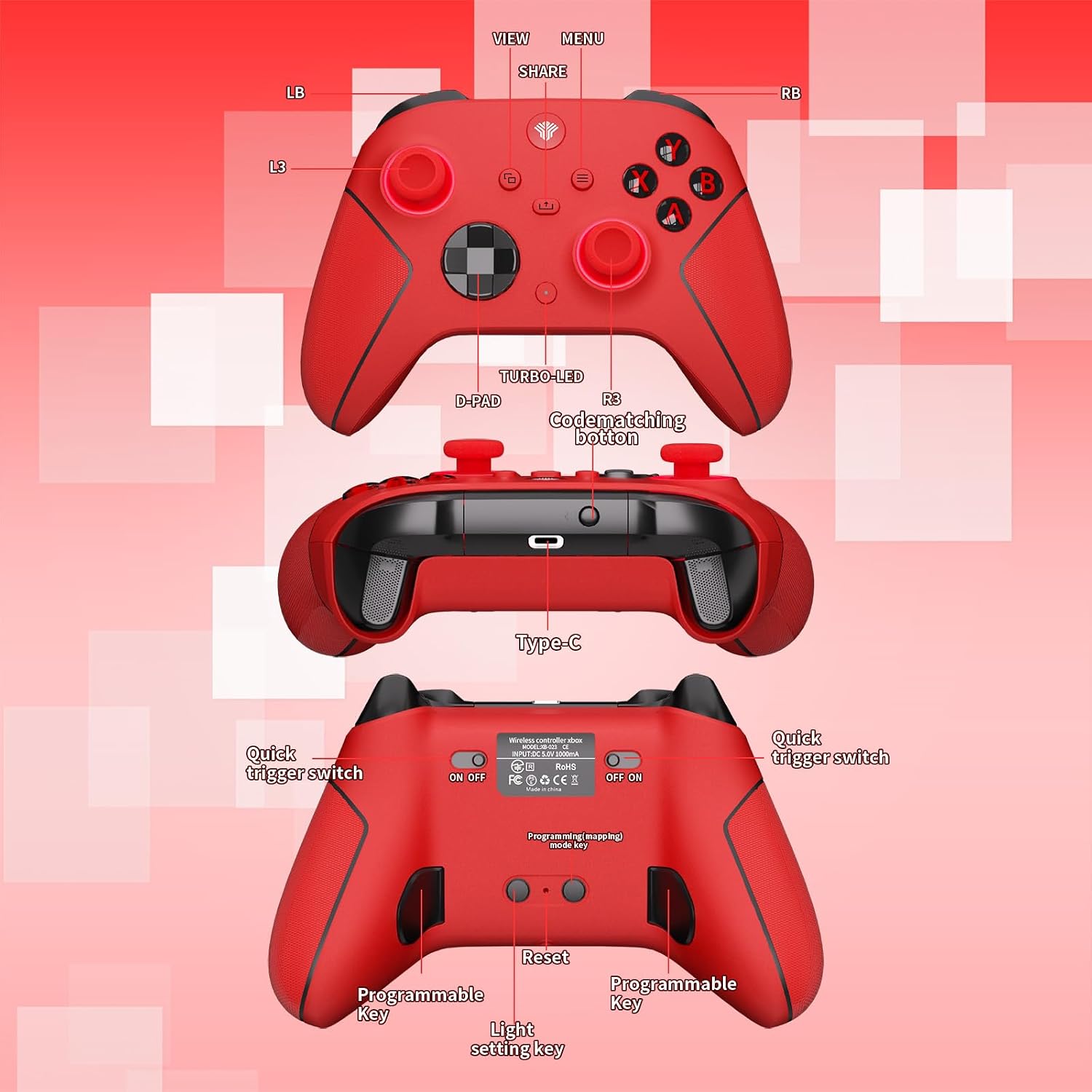 Detalle de SZDILONG 2.4GHz Wireless Controller for Xbox & PC — 7-Color RGB, 1000mAh Battery, Programmable Back Buttons, Turbo, Hall Effect Sticks