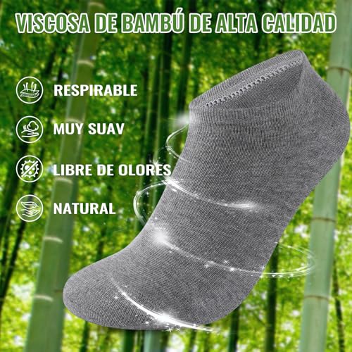 Detalle de Effeet: Pack de 10 pares de calcetines tobilleros de bambú para hombre y mujer (43–46) – transpirables y antiolor