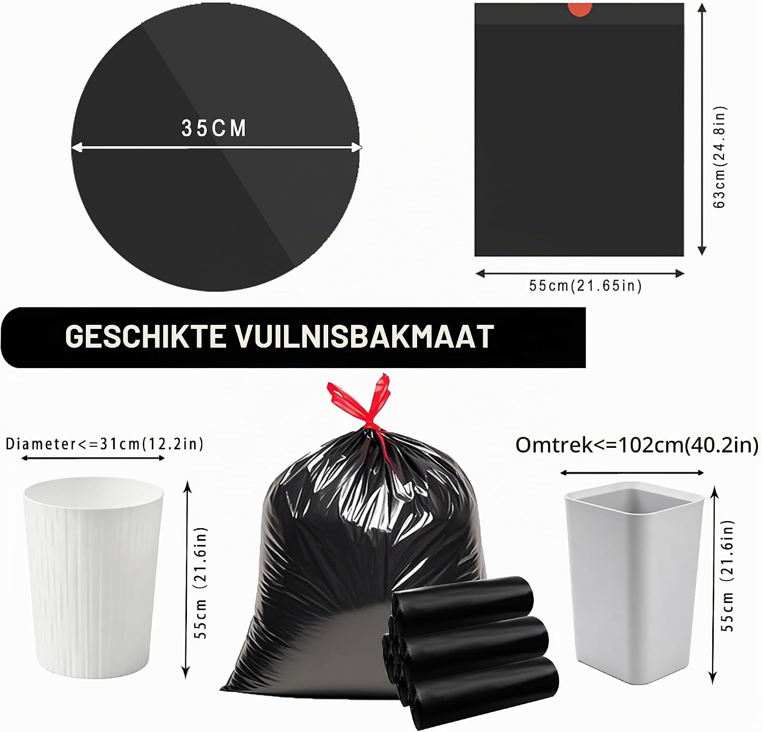 Thumbnail 2 de AiTodos® vuilniszakken 30 liter, 55 x 63 cm, zwart, met trekkoord