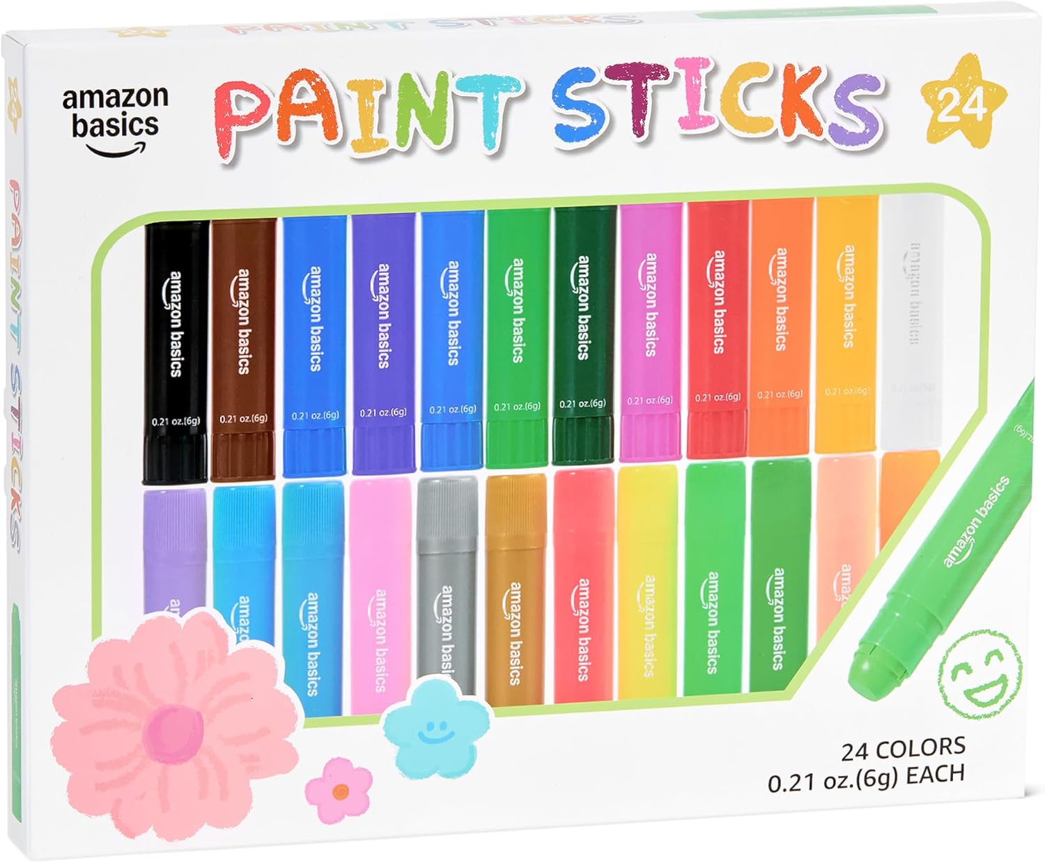 Detalle de Amazon Basics Tempera Paint Sticks for Kids and Students, 24-Color Washable Set