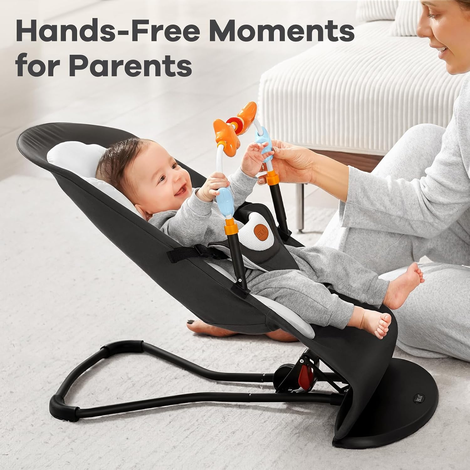 Detalle de HKAI Baby Bouncer Seat with Toy Bar, Seat Pad, and 3-Position Backrest