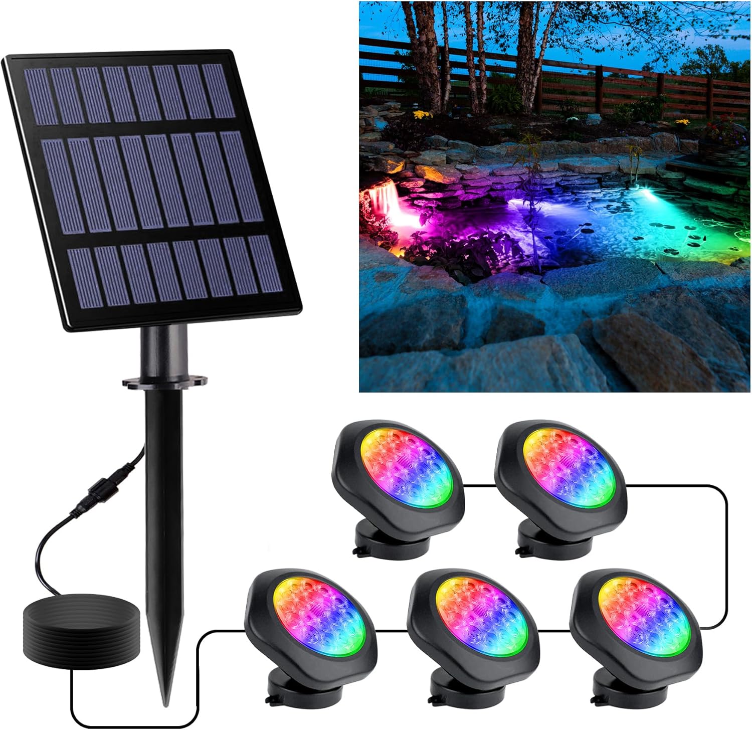 NATPOW Solar Teichbeleuchtung RGB 5 in 1