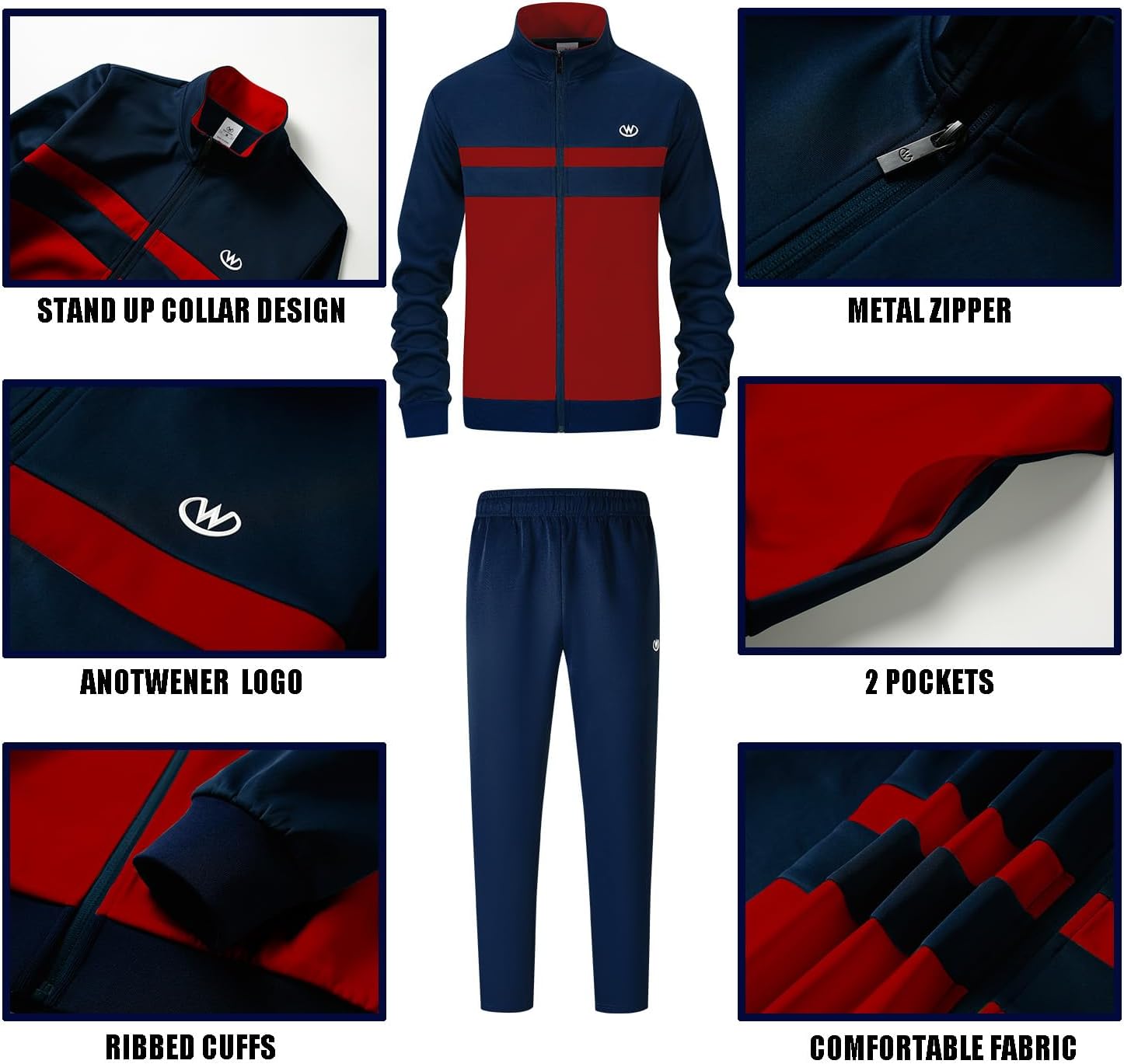 Thumbnail 2 de ANOTWENER Herren Trainingsanzug Set – Lässig langärmlige Jacke & Jogginghose