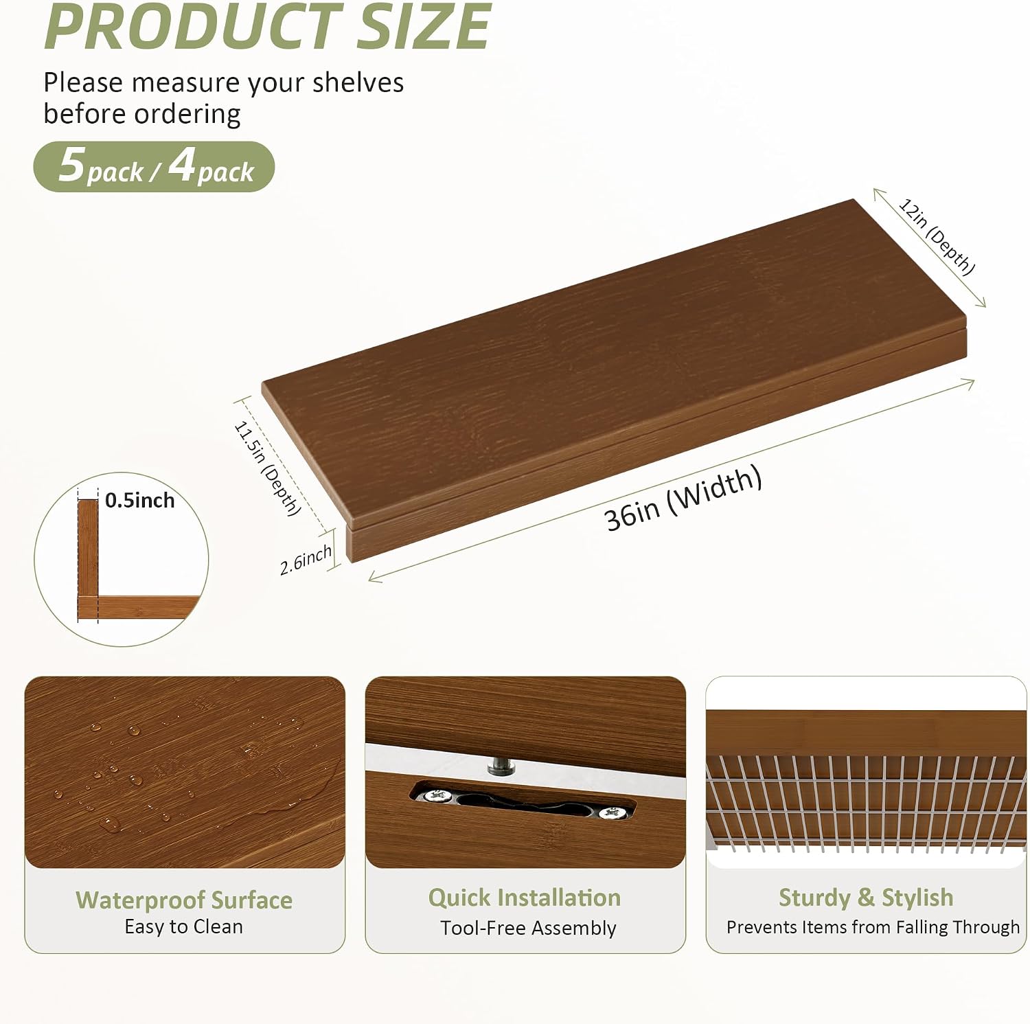 Detalle 2 de ClimbHope Bamboo Wire Shelf Covers (4 pcs, 36" W x 12" D, Walnut)