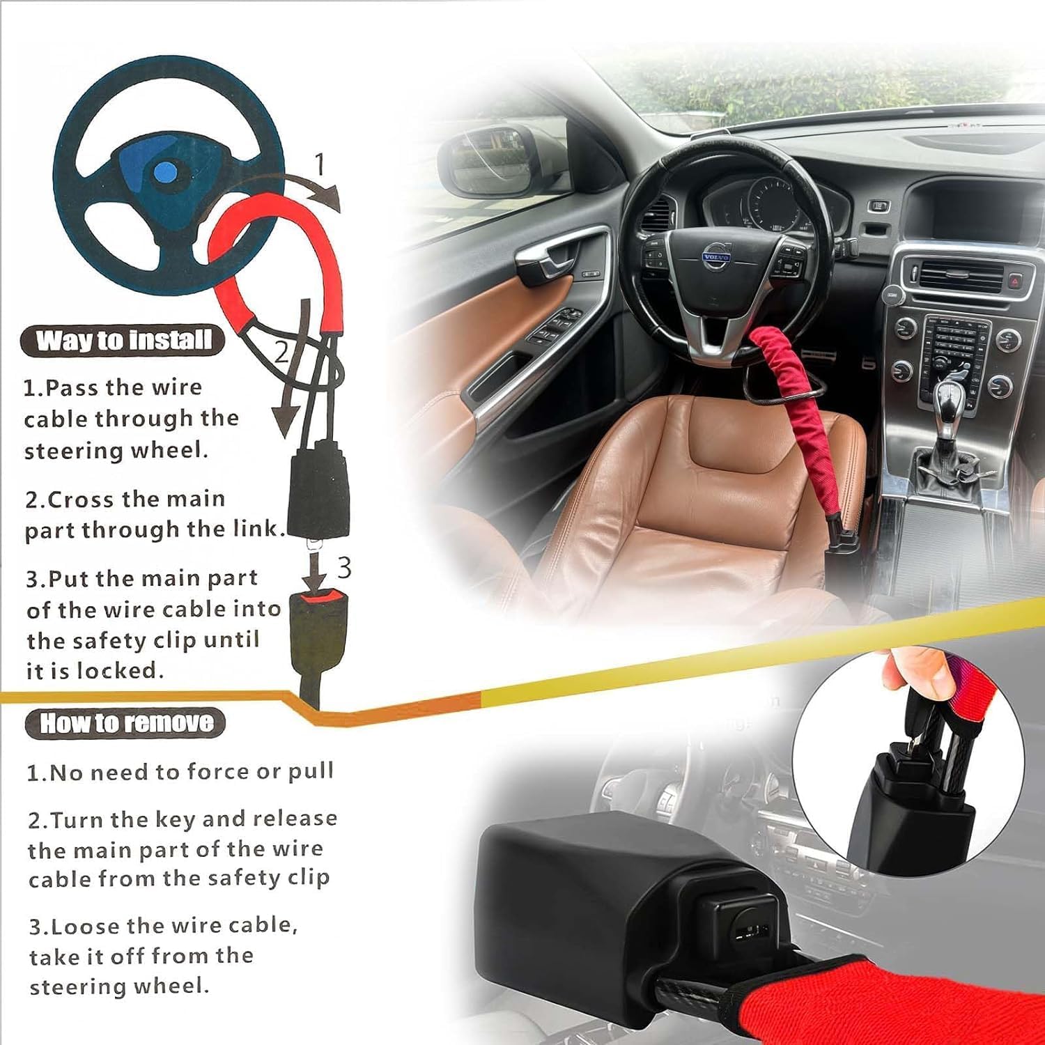 Detalle 2 de Universal Steering Wheel and Seat Belt Lock 2 Keys