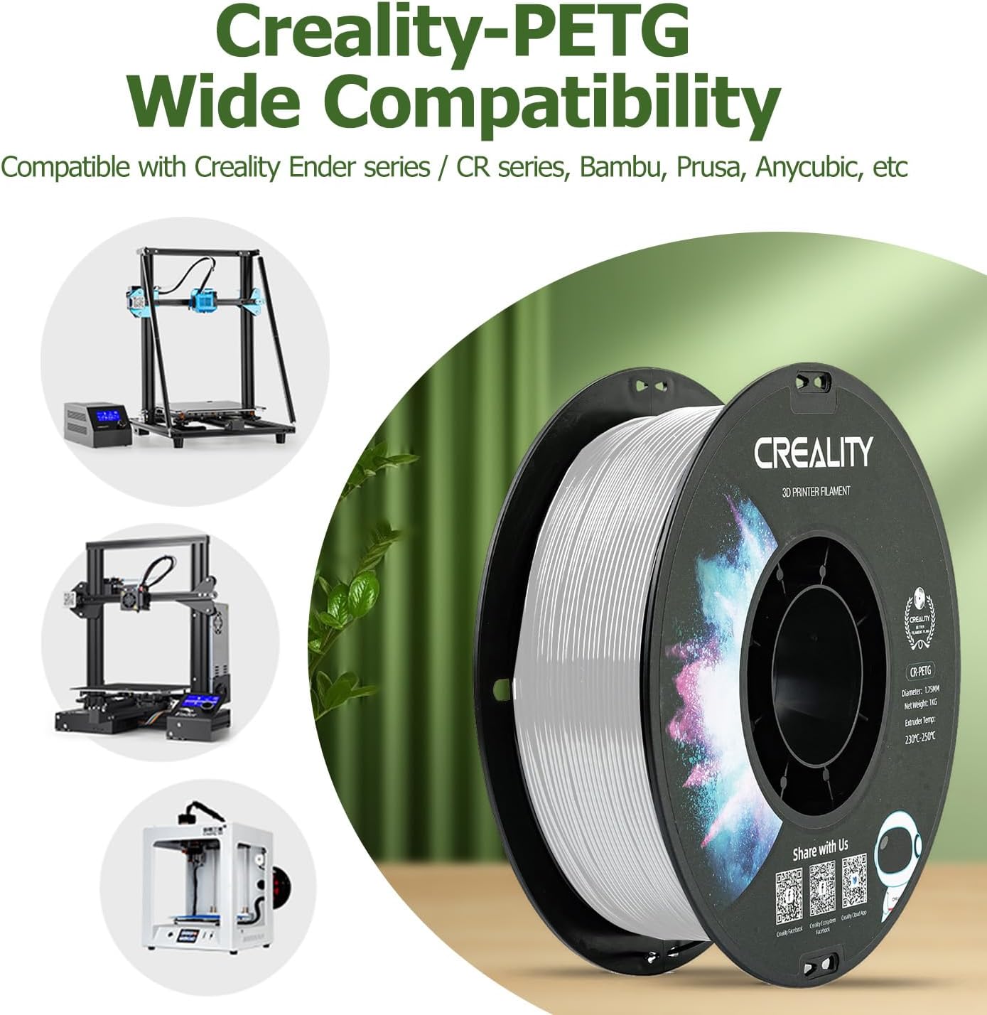 Detalle de YOOPAI Creality PETG Filament 1.75mm (1kg) for most FDM printers, transparent