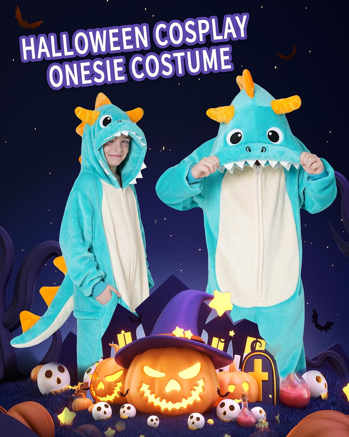 Detalle 2 de Dxilm Kids Dinosaur Onesie Costume, Soft Flannel Pajamas with 3D Hood