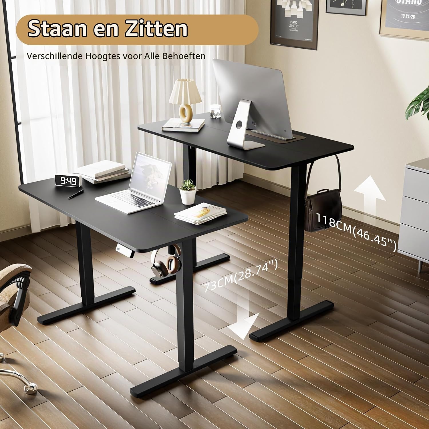 Detalle de ERGOMAKER SM203-110-BFBD elektrisch zit-sta-bureau 110 x 60 cm, zwart