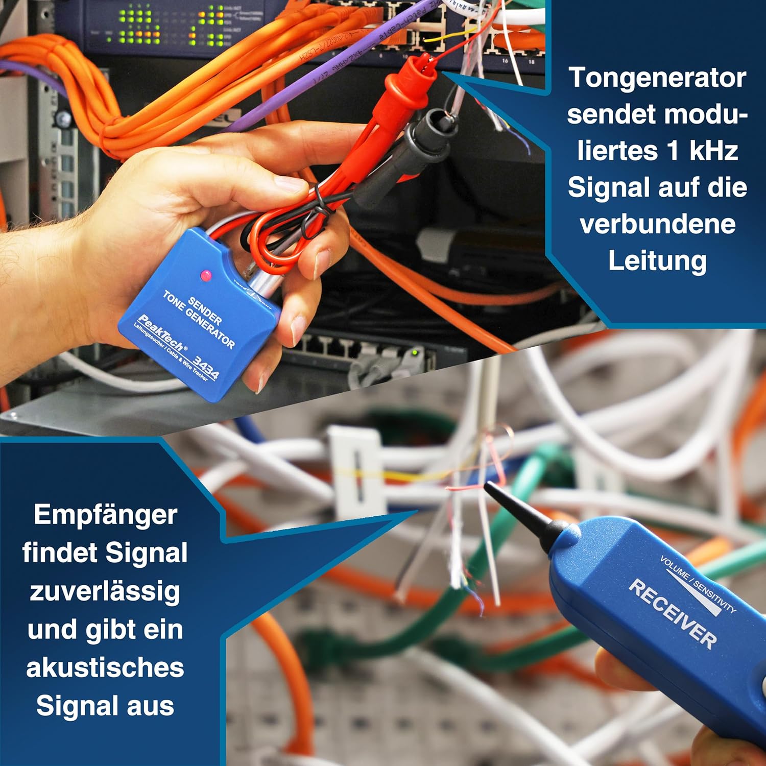 Thumbnail 2 de PeakTech P 3434 Leitungssuchgerät für Leitungen & Telefonkabel – Durchgangsprüfer, Tonsignal, RJ11/Krokoklemmen, 3 Jahre Garantie