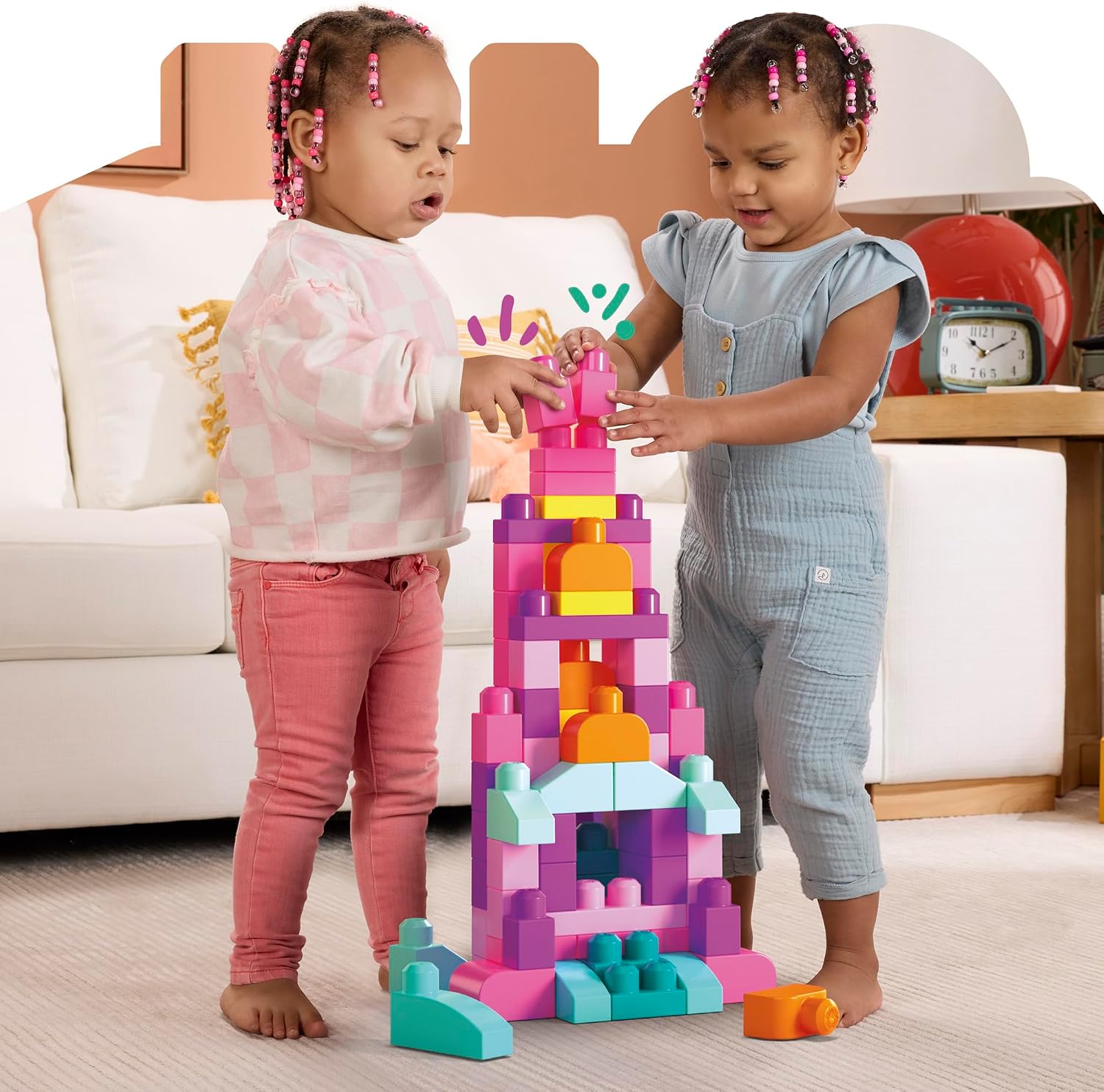 Thumbnail 2 de MEGA BLOKS DCH62 1才からのメガブロック 80個入り ピンクの大きなブロックセット