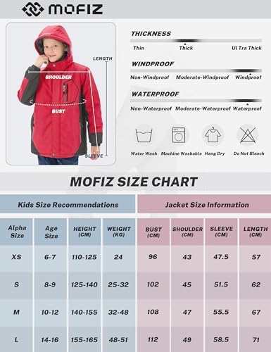 Detalle de MoFiz Boys' Snowboarding Jacket, Waterproof Fleece-Lined Hood