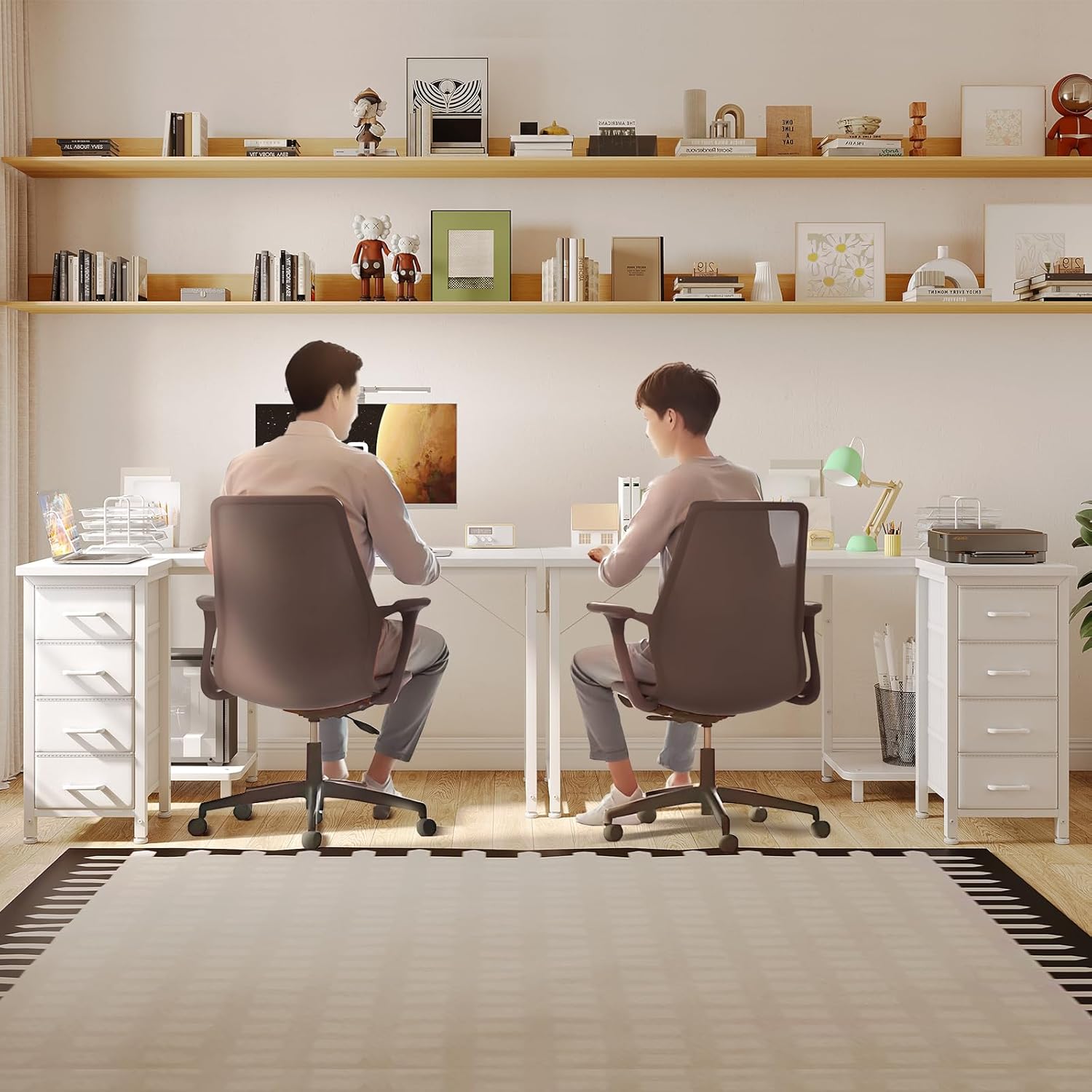 Thumbnail 6 de Coleshome Eckschreibtisch 120x70 cm – L‑Form mit 4 Stoffschubladen, links/rechts umkehrbar, Weiß