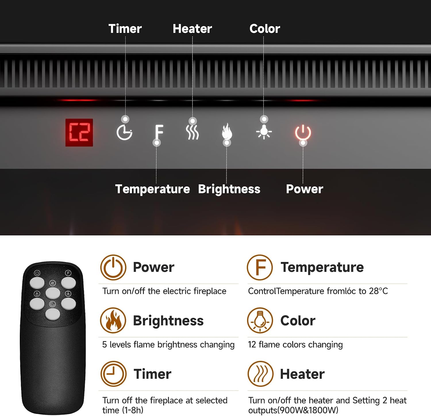 Thumbnail 5 de INMOZATA Electric Fire 50inch Recessed/Freestanding LED Flame Effect