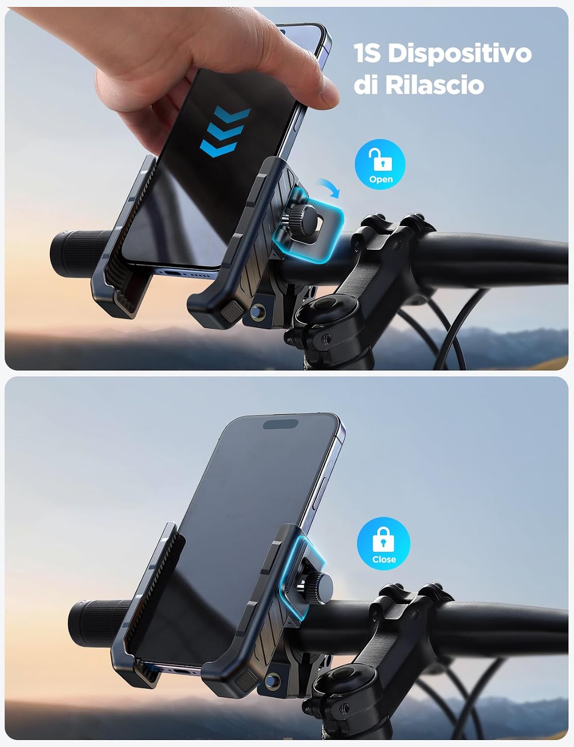 Detalle 2 de JOYROOM 2026 Porta Cellulare Moto con supporto antiscivolo e antiurto, morsetto universale per manubrio 15–40 mm (smartphone 4,7–7,0")