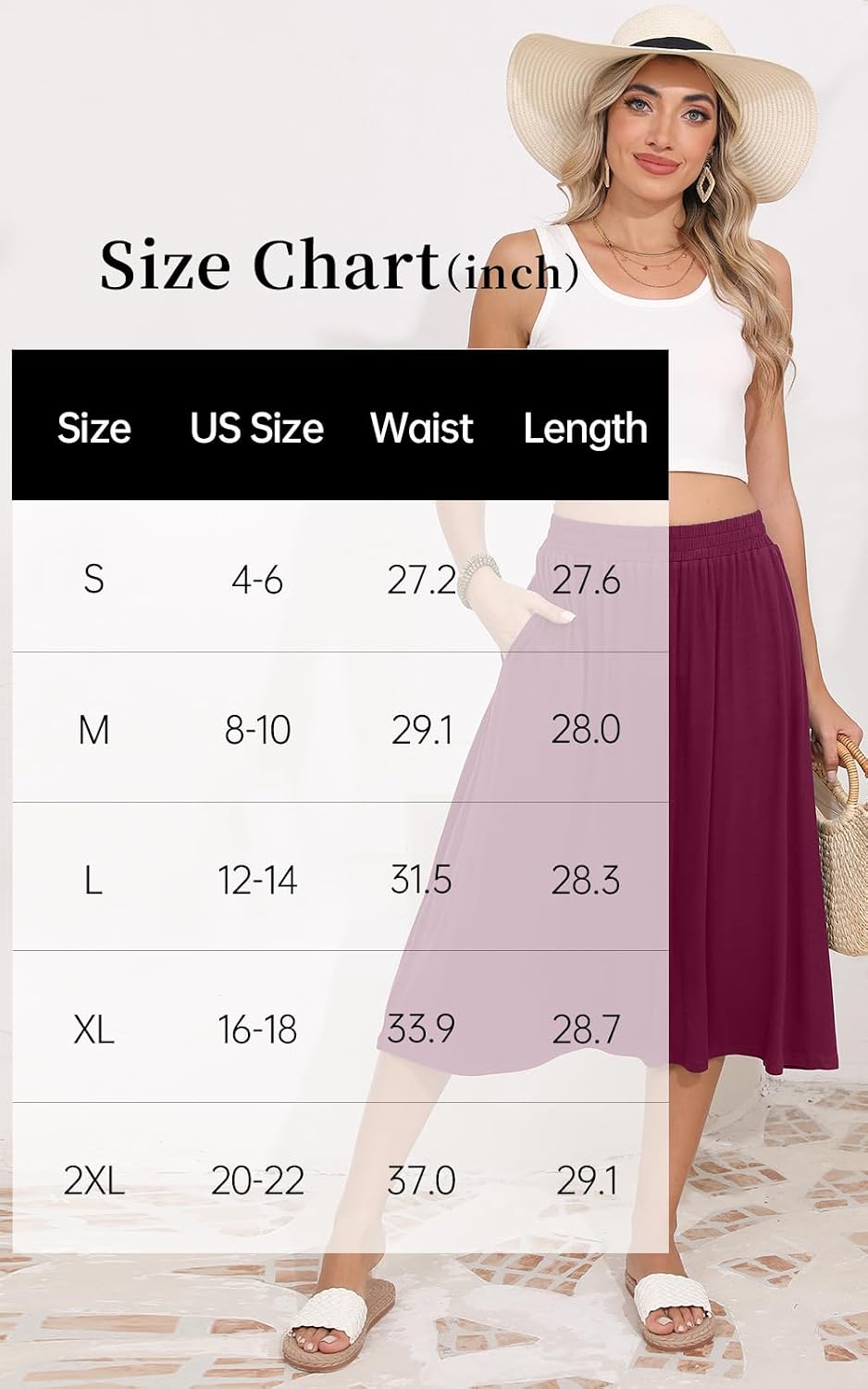 Thumbnail 6 de MLXSJ Women's Midi Skirt: Flowing Summer Style with Elastic Waist & Pockets