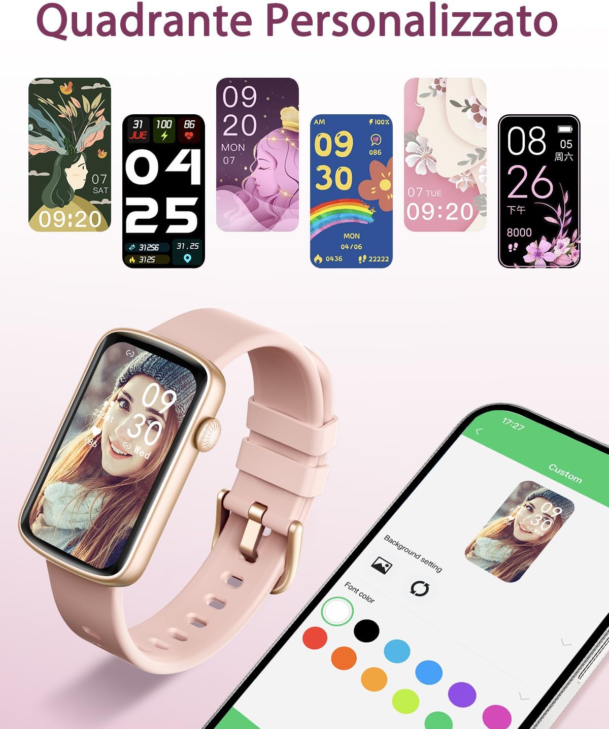 Detalle de SHANG WING Smartwatch Donna con cardiofrequenzimetro, SpO2 e notifiche WhatsApp/Chiamate – Rosa