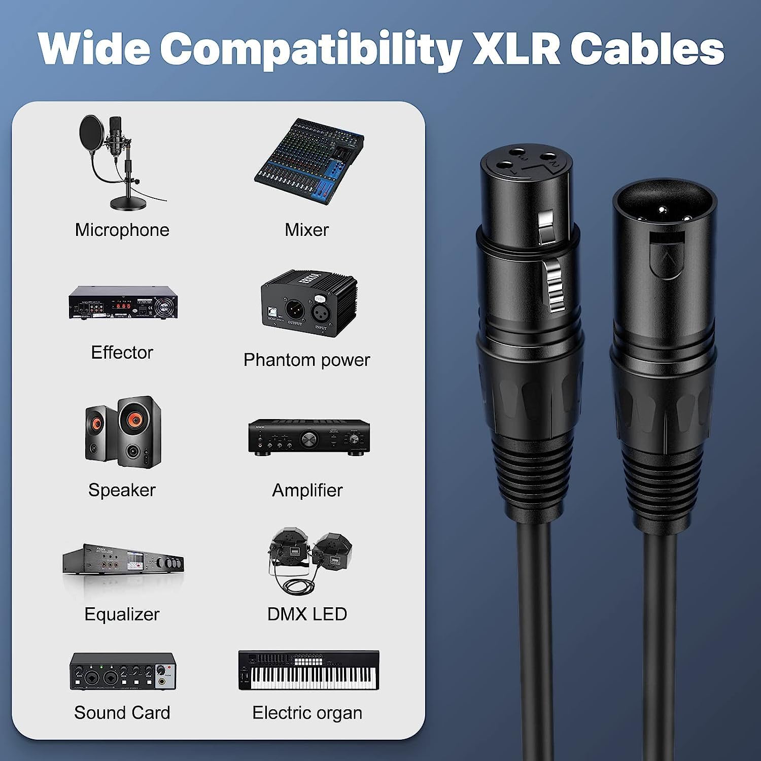 Detalle de NUOSIYA 3 Ft XLR Cable 6-Pack, Balanced 3-Pin Male-to-Female