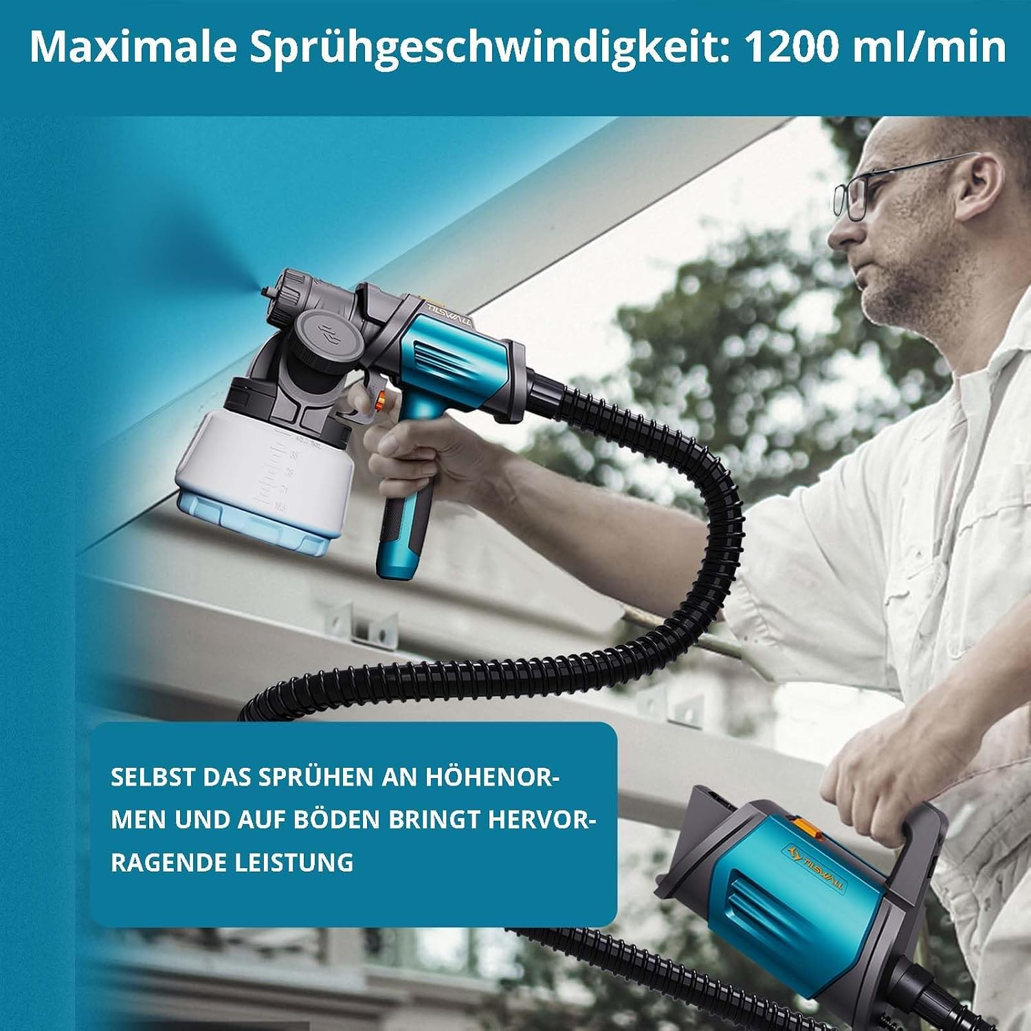 Detalle 2 de Tilswall Shark 800 HVLP Farbsprühsystem – vielseitig einsetzbare Spritzpistole mit 4 Düsen und 3 Sprühmodi