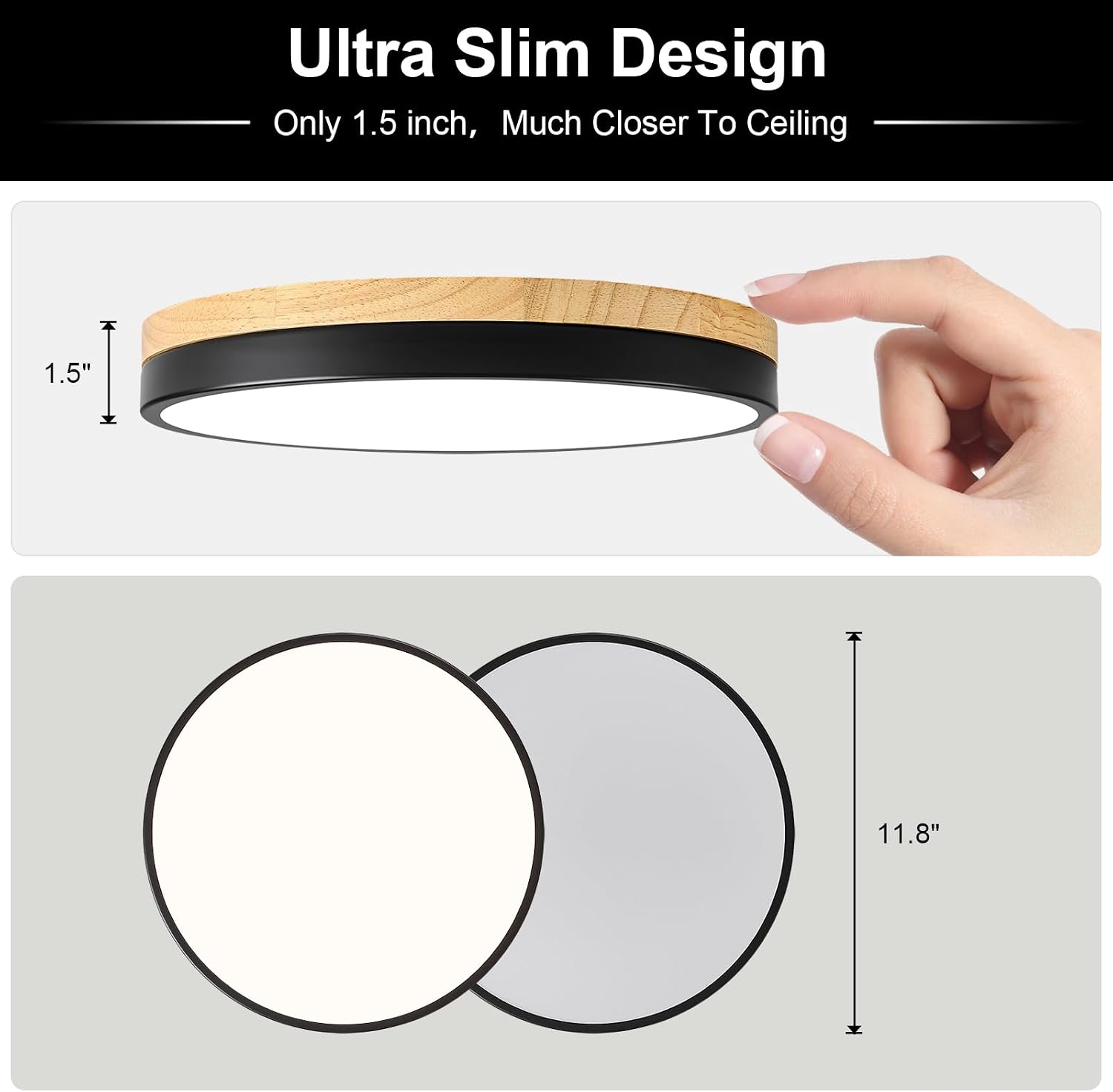 Detalle 1 de Vikaey JKCA20260907AA Wood LED Flush-Mount Ceiling Light, 11.8 in