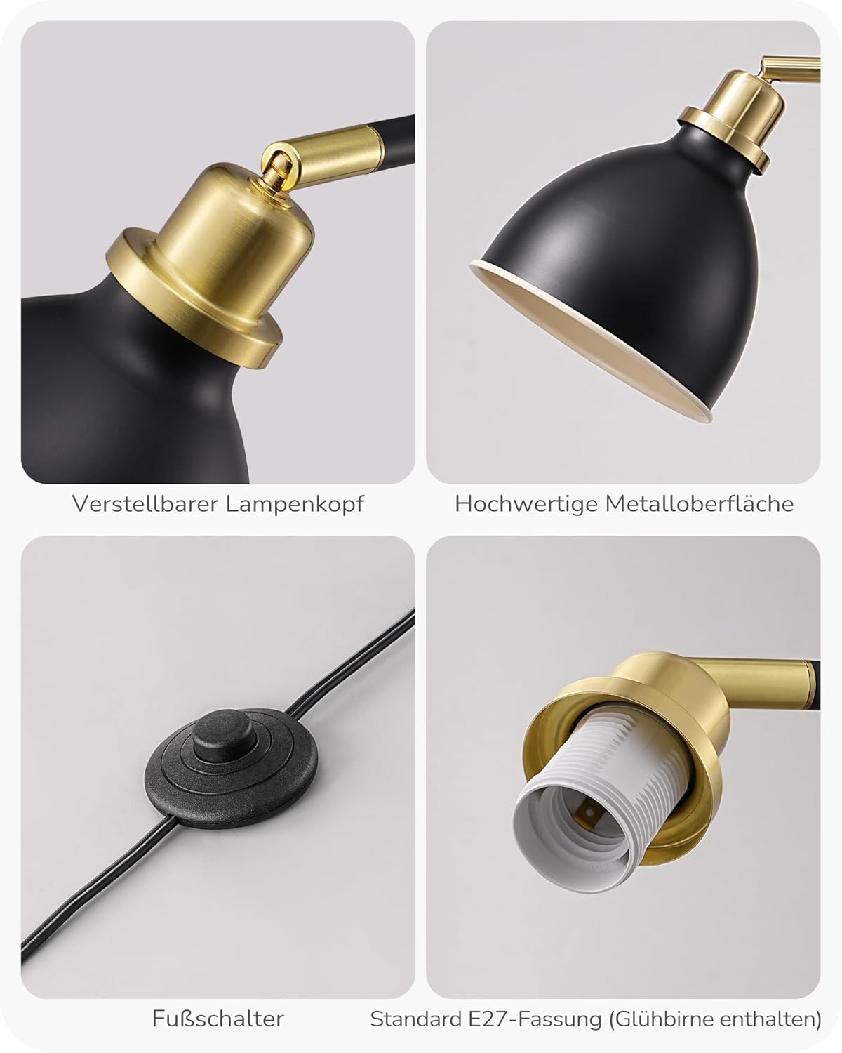 Thumbnail 6 de EDISHINE Industrielle Stehlampe im Retro-Look mit verstellbarem Kopf, E27 & LED (schwarz)