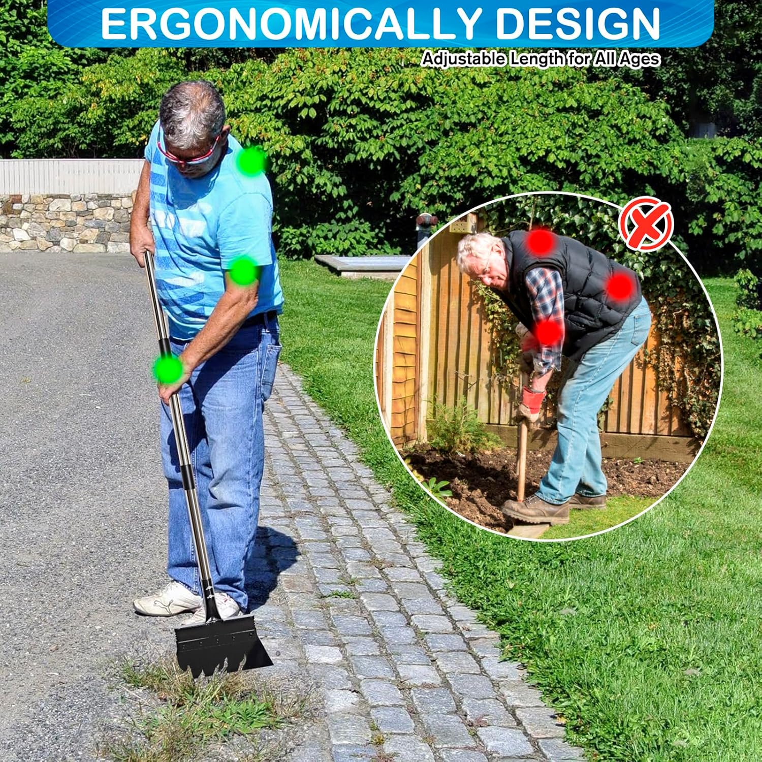 Detalle de Garden Shovel multifunctional cleaning shovel with 52 inch adjustable handle and moss scraper