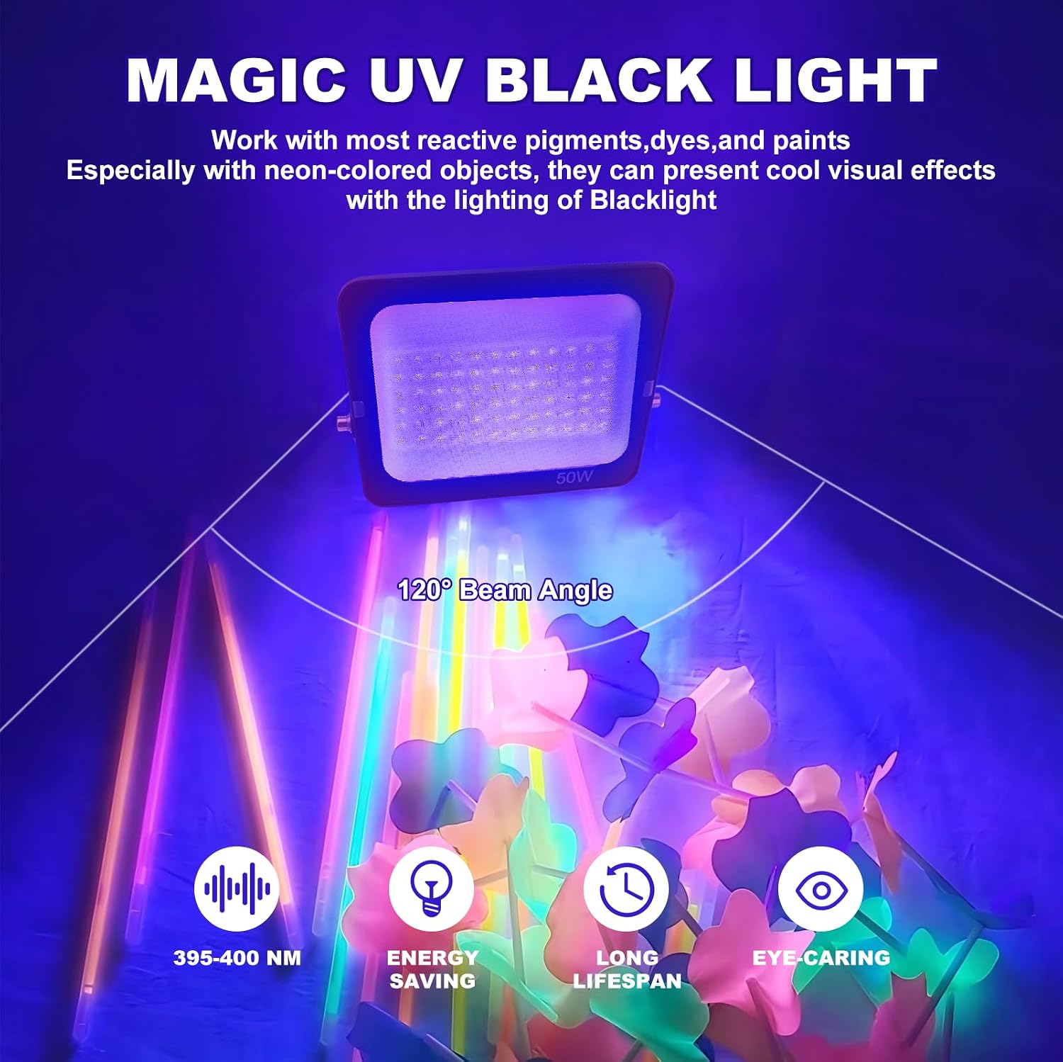 Detalle 2 de Fosingut 100 W UV-strålkastare, IP65, 395–400 nm och 144 LED-lampor
