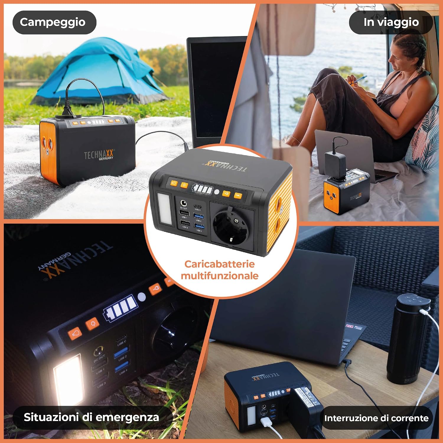 Detalle de Technaxx Mini Power Station TX-205+ 74Wh 80W: power bank portatile con uscita 230V, USB-C PD e ricarica solare