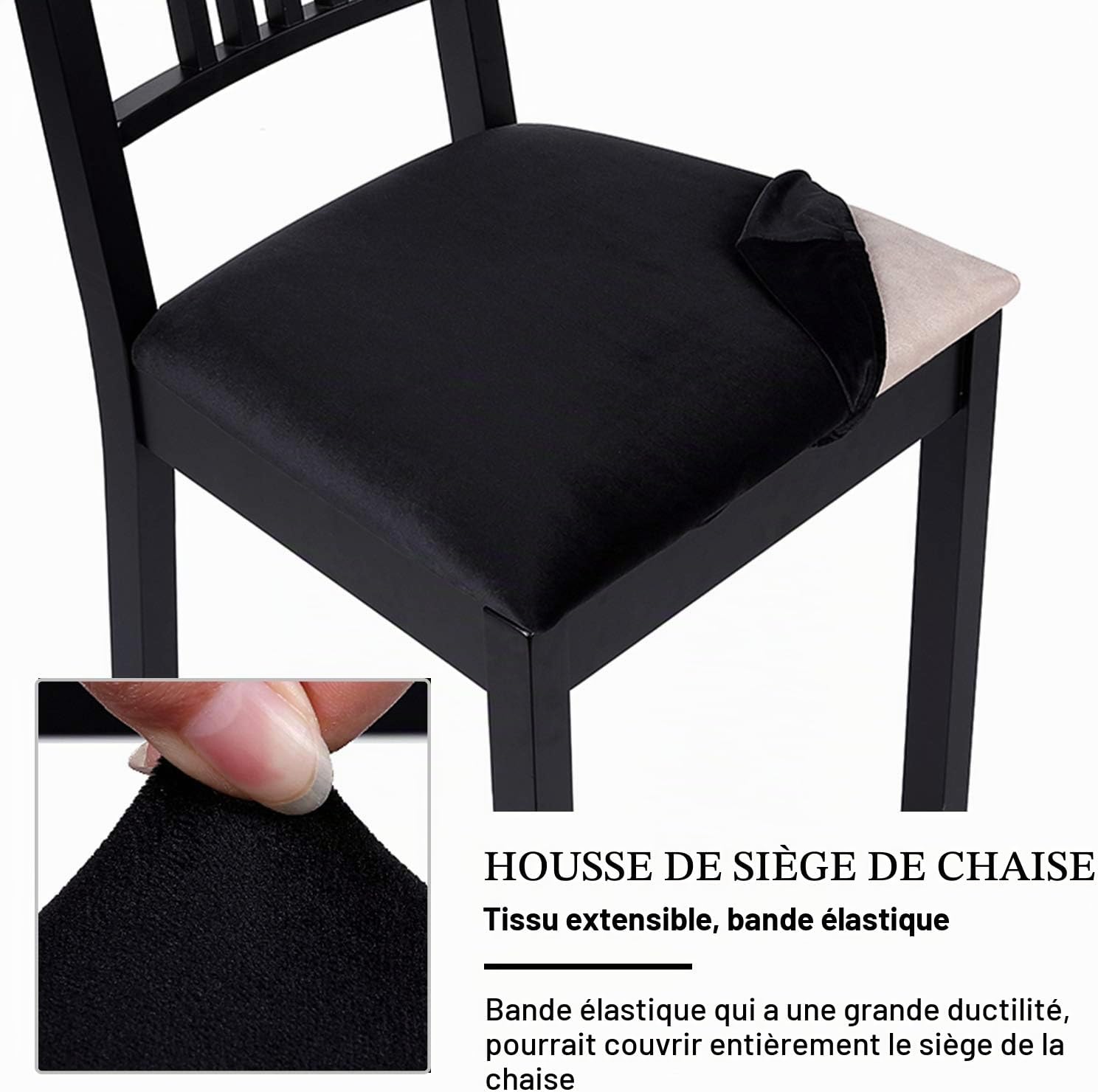 Thumbnail 2 de Homaxy Housse de Chaise Universelle - Velours élastique, lavable en machine, noir, 4 pièces
