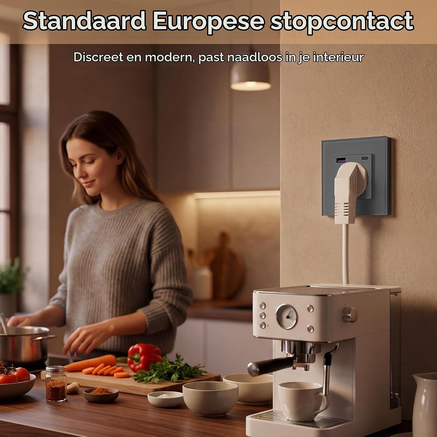 Detalle de BSEED GL86EUSK1PDAC1GY Schuko-inbouwstopcontact met 20 W USB-C, grijs