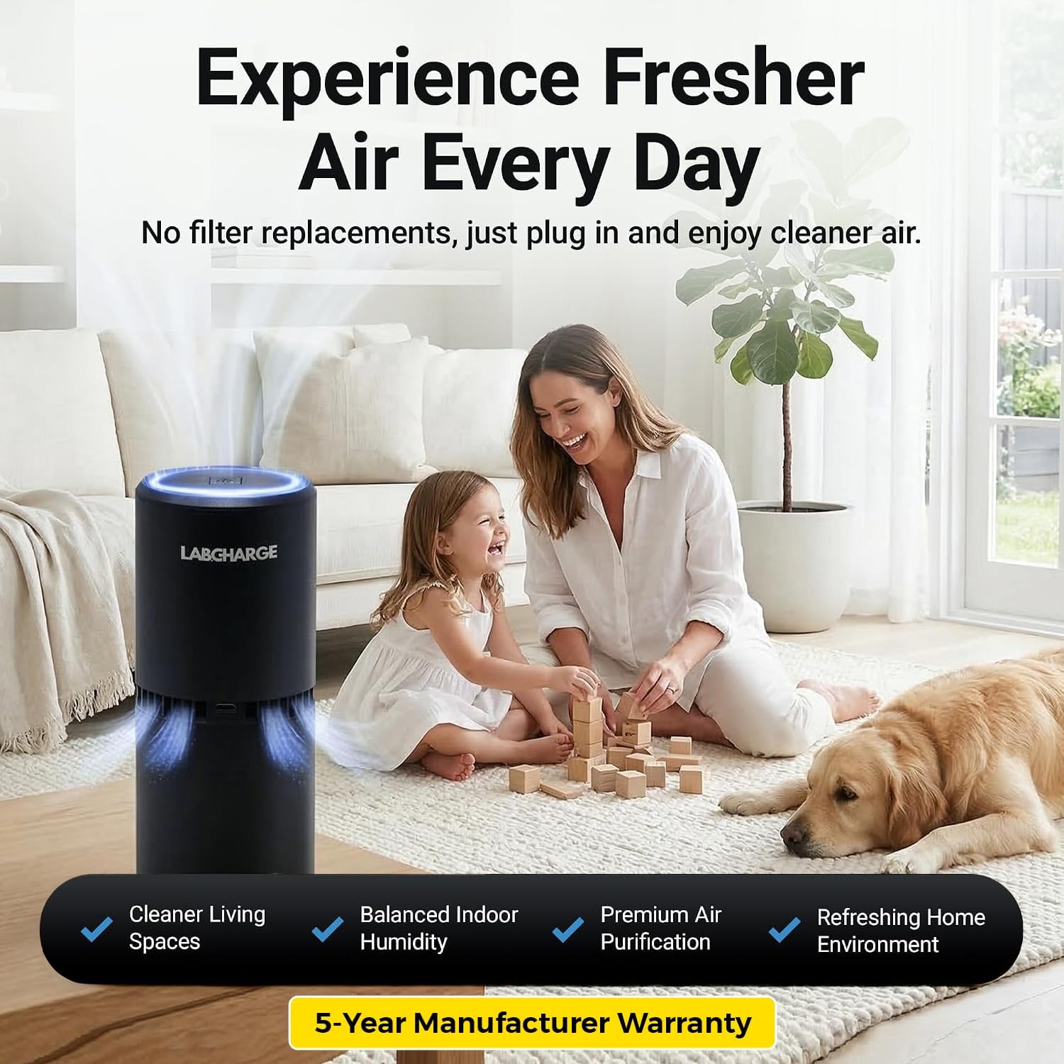 Detalle 2 de LabCharge Small Ionic Air Purifier 250 Sq Ft
