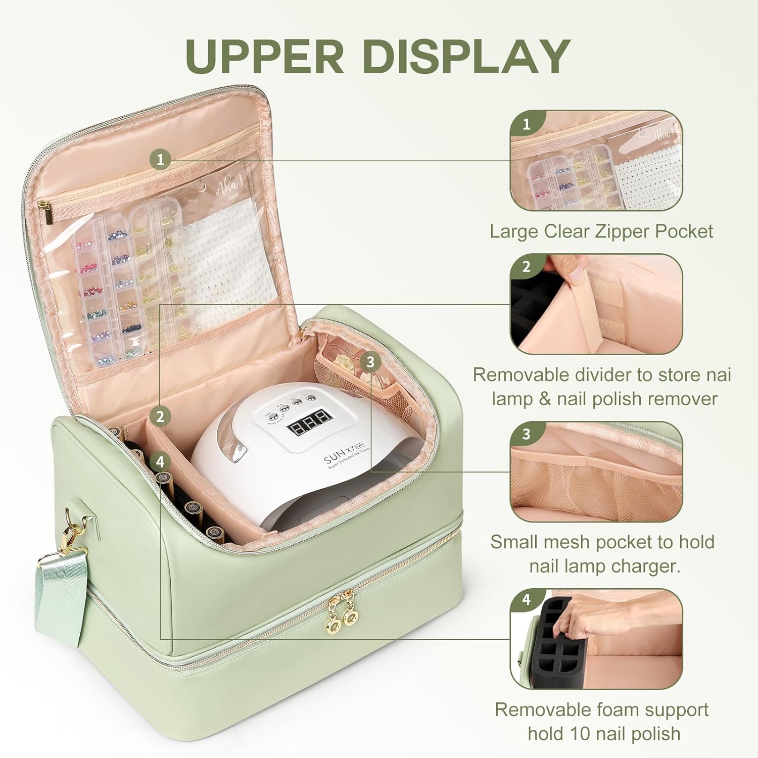 Detalle 1 de Uross Nail Polish Organizer Bag, 50-Bottle Capacity