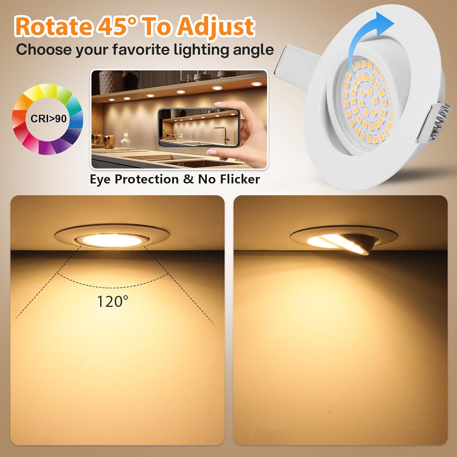 Thumbnail 4 de GeyouLux LED-Einbaustrahler 230 V, dimmbar, 6 W (3000 K), IP44, 45° schwenkbar – 1er-Set