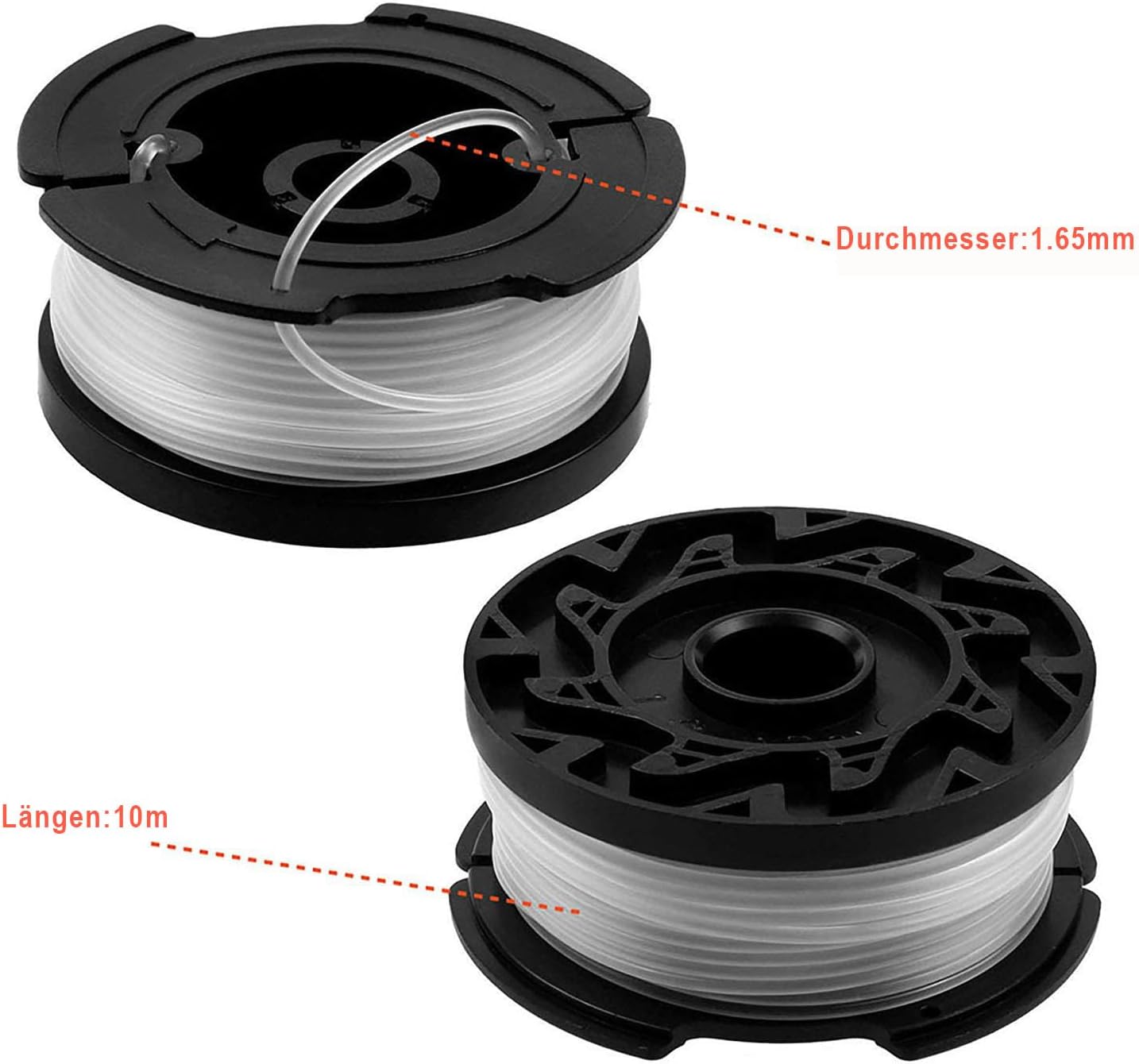 Detalle 2 de Eyoloty A6481/A6485 Vollautomatische Einzelfadenspule – kompatibel mit Black+Decker GL-/GLC-Modellen (10 m, Ø 1,65 mm, 8 Spulen + 2 Kappen)