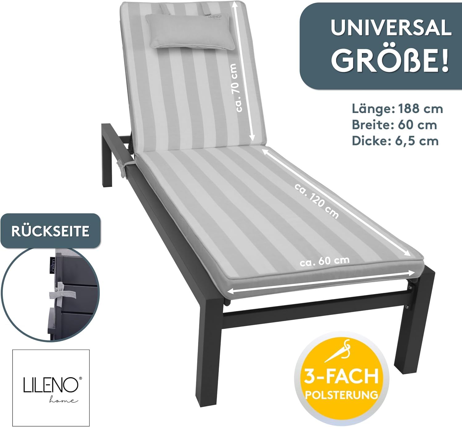 Thumbnail 2 de LILENO HOME Sonnenliege Auflage Taupe